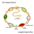 18k gold plated stainless steel anklet with colorful faceted Czech glass stones - S014-Marquise Round Style / Marquise-Gold Multicolor Glass (S014)