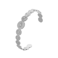 Elegant silver stainless steel cuff bangle featuring sunburst textured circular discs - Y634-2 Silver Sun Disc