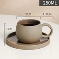 Vintage stoneware ceramic coffee cup and saucer set in matte khaki and glossy brown finish - 250ML / Gray