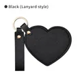 Espejo de bolsillo de cuero negro en forma de corazón con cordón y llavero dorado - Estilo de Correa / Negro
