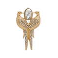 Elegant gold-tone twin bird brooch featuring sparkling crystals in a vintage style - Golden Double Bird Symmetrical Style (DW0561)