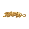 Golden cheetah brooch in stalking pose with detailed leopard spots and metallic finish - Gold Prowling Leopard Style (YNCP7448)