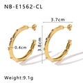 Macro view of C-shaped gold stainless steel earrings with colorful crystals and dimensions - Multi-colored Gemstone Style (NB-E1562-CL) / 18K Gold