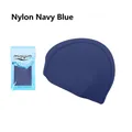 Elastic nylon swimming cap in navy blue color with waterproof zipper bag packaging - Nylon Navy