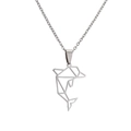 Polished silver origami dolphin pendant necklace in minimalist stainless steel - Silver-Dolphin / 45+5cm