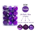 Detail of 3cm purple Christmas ornaments showing shiny, matte, and glitter finishes in a 24 pack - Shiny Matte Glitter Mix / Purple