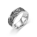 Vintage titanium steel ring with black oxidized wave texture and polished inner band - Style 02 (8MM Black Oil)
