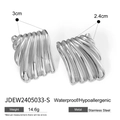 Silberne unregelmäßige Wellen-Ohrstecker aus wasserfestem Edelstahl mit Maßangaben - Wellenform-Stil (JDEW2405033-S)
