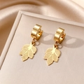 Chic gold-plated leaf drop earrings in stainless steel with textured matte finish - Leaf