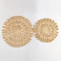 Detail view of round woven corn husk placemats in 30cm, 33cm, and 38cm sizes - 30cm / Style B