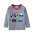 Langarm-T-Shirt für Jungen mit schwarz-weißen Streifen und bunten Baustellenfahrzeug-Stickereien - 2T(80-85cm) / Schwarz-weiß Gestreiftes Baufahrzeug (7172)