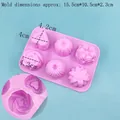 Detailed size specifications for a 6-cavity pink silicone mold for flower and heart shapes - 7262-6-Cavity Heart Flower