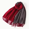 Two-tone dark red and grey faux rabbit fur scarf with decorative tassels - Wine Red Grey