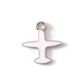 White enamel airplane charm with silver metal trim for DIY jewelry making - Pink Gold Plated