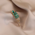 Elegant gold feather brooch with olive green gemstones and white crystals on silk - 506# Wheat Ear