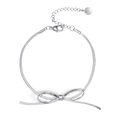 Detailed shot of silver bow knot snake chain bracelet with lobster clasp and extender - Steel Color Bowknot Bracelet (B-030)