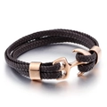 Men's double-layered dark brown braided leather bracelet with rose gold anchor clasp - Rose Gold Brown Braided Rope (KB86978-SJ)