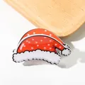 Pinza per capelli a cappello di Babbo Natale in acrilico rosso con fiocchi di neve bianchi - Cappello di Natale (D2-1-24)