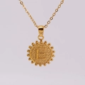18K gold-plated stainless steel necklace with textured letter E round pendant charm - E (With Chain)