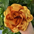 Exaggerated 19cm bronze satin flower brooch pin with glossy fabric texture - Gold