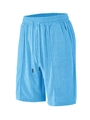 Detailed macro view of bright blue towel jacquard fabric texture on men's casual shorts - Light Blue