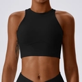 Black ribbed high-impact sports bra crop top with supportive under-bust stitching - S / Premium Black