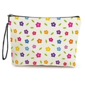 Blumendruck Kosmetiktasche mit bunten Blüten auf cremefarbener Leinwand und Gurt - Blumenmuster (Stil 1) / 17*25cm (Leinen) mit Gurt