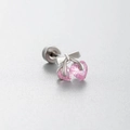 Pink heart zircon cherry stud earrings with silver bow and screw back fastening - Bow with Double Pink Hearts Style (A171-2#)
