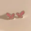 Boucles d'oreilles papillon en émail rose raffinées avec zircons et finition argent - Argent Rose (PDE2166)