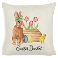 Easter pillow cover with cute bunny basket and tulip watercolor art on beige linen - Zl2002064-33 / 45*45cm Cover Only