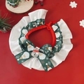 Christmas pet collar with white pleated satin, red trim and cute snowman pendant - Size S (1.5-4kg) / Christmas Snowman Green Bib