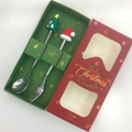 Christmas gift set with stainless steel spoon and fork featuring green tree and red hat - Silver [2PCS] Tree/Xmas Hat