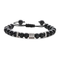 Detail of adjustable braided bracelet with matte black onyx beads and silver charms - Matte Stone