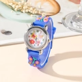 Blue kids quartz watch with 3D silicone butterfly strap and colorful floral dial face - Royal Blue