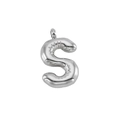 Chubby 3D puffy bubble letter S pendant in polished silver stainless steel finish - Silver Letter S