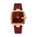 Montre GEDI pour femme avec bracelet en cuir bordeaux et boîtier carré en or rose - Boîtier en Forme de G Cadran Carré (51063)