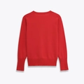 Back view of a red crewneck long sleeve knit sweater with ribbed cuffs and hemline - S / Red
