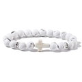 Bracciale da uomo in turchese bianco con ciondolo a croce e perline in argento - Howlite Bianca