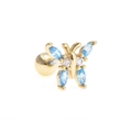 Golden butterfly cartilage stud with sky blue marquise cubic zirconia and screw back ball - Blue/Gold/Large