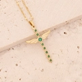 Gold stainless steel necklace with winged cross pendant and green cubic zirconia gems - Cross with Wings (Large) / 1# Green