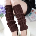 Dark brown cable knit leg warmers for women in thick wool blend material for winter - One Size / Coffee