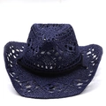 Dettaglio del cappello da cowboy in paglia blu navy con motivo a uncinetto traforato - M (56-58cm) / Blu navy