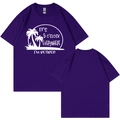 Deep purple retired shirt with white palm tree print and humor quote back view - S / Purple