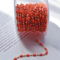 Orange rectangular crystal faceted beads on gold bohemian chain for DIY jewelry - 1m / Orange