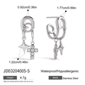 Silver stainless steel earrings set featuring crystal cross and star charms for women - Industrial Style Safety Pin Earrings (JDE0204005-S)