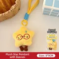 Lindo llavero de peluche estrella amarilla con gafas rojas para mochilas escolares - Colgante de Peluche de Estrella con Gafas