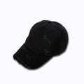 Gorra de béisbol negra efecto desgastado con detalles rotos y tejido de algodón lavado - Negro