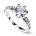 Sparkling silver engagement ring with large round-cut moissanite and side stones - White Diamond [platinum Plated] Ljz-134 / Adjustable Open