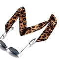 Fashionable round black sunglasses with leopard print silk ribbon and pearl chain accents - Leopard Print Strap With Sunglasses Set (GB120)