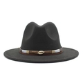 Classic black wool felt fedora with decorative leather band and seashell pendant - M (56-58cm) / Black